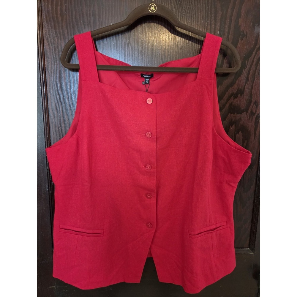 Express Linen Blend Tank Top Vest Lined Red 2X Classic Chic Colorful NWT‎ Boho